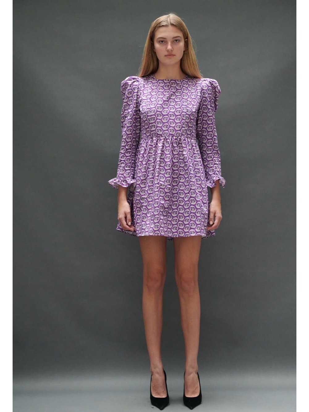 Batsheva Square Neck Mini Prairie Dress in Violet Floral Size 2